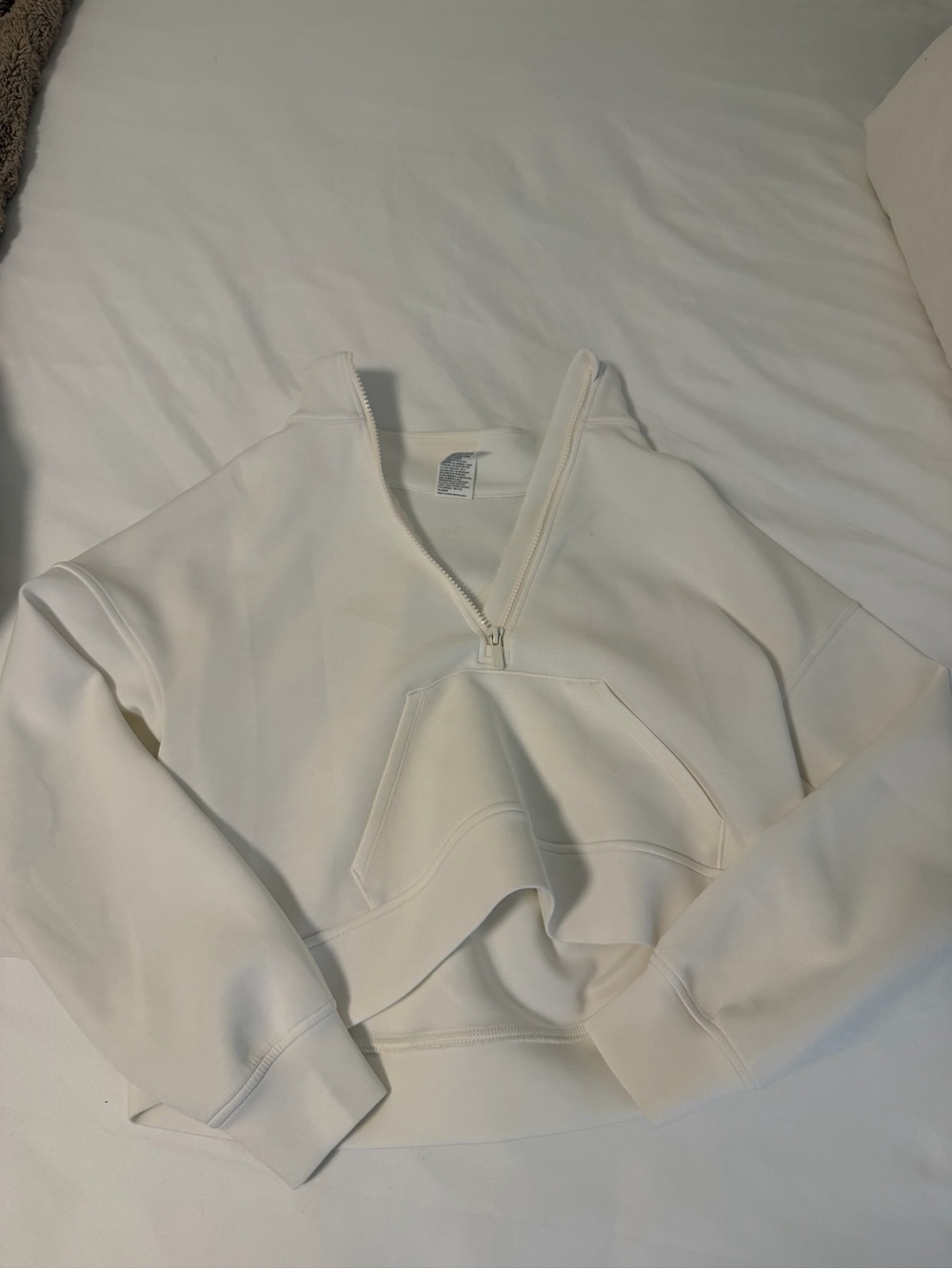 All In Motion Cropped Half-Zip Pullover Hoodie in Off-White